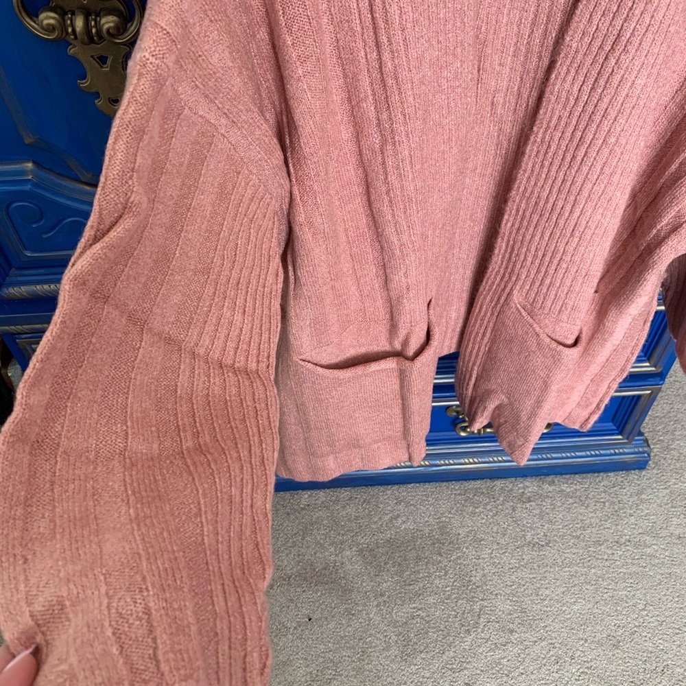 NEW! TopShop Long Cardigan w/ Pockets Rose Medium - Picture 2 of 5